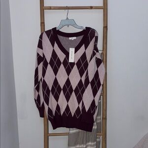 Free For All Oversized Argyle V-Neck Sweater